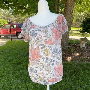 Loft Floral Off the shoulder top ruffle sleeve
